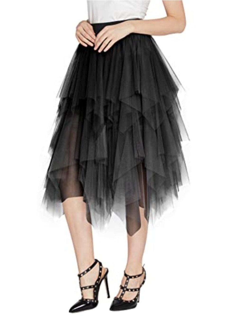 Sheer Tutu Skirt Tulle Mesh Layered Midi High Waist Dance Party